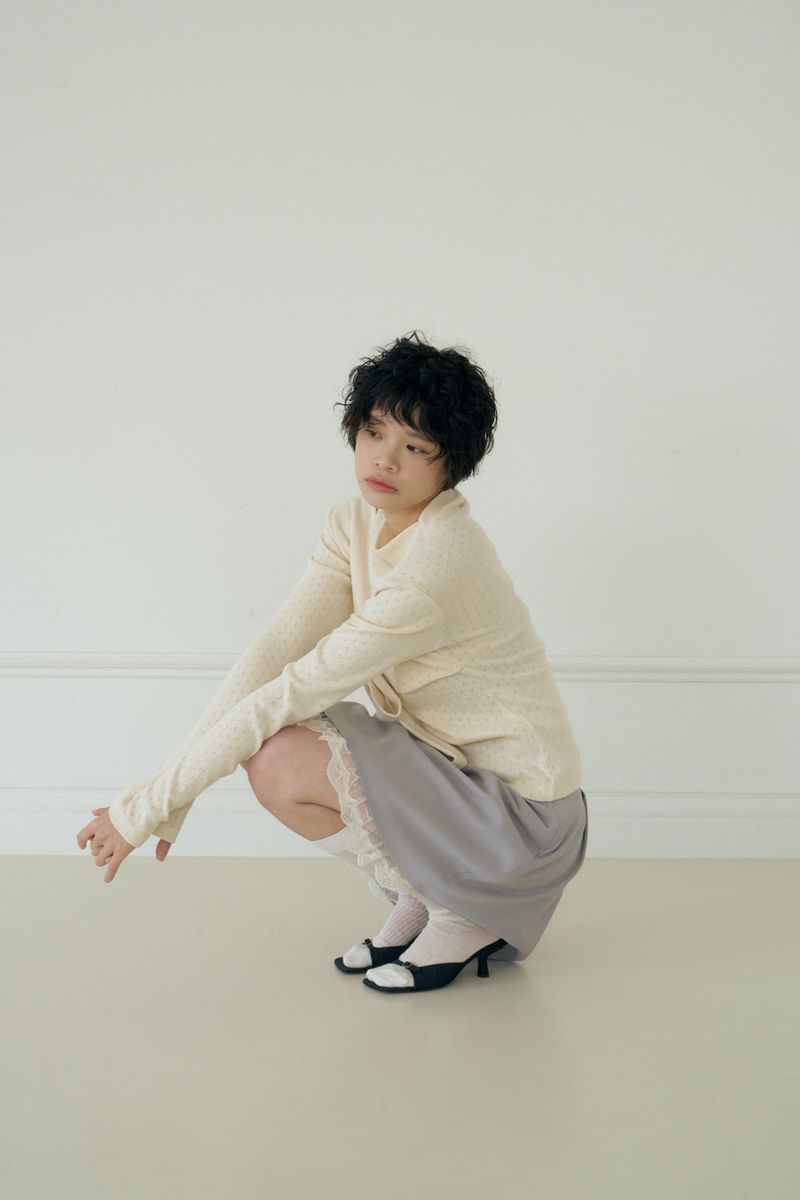 BOW MINI DOT LACE SKIRT (GREY)