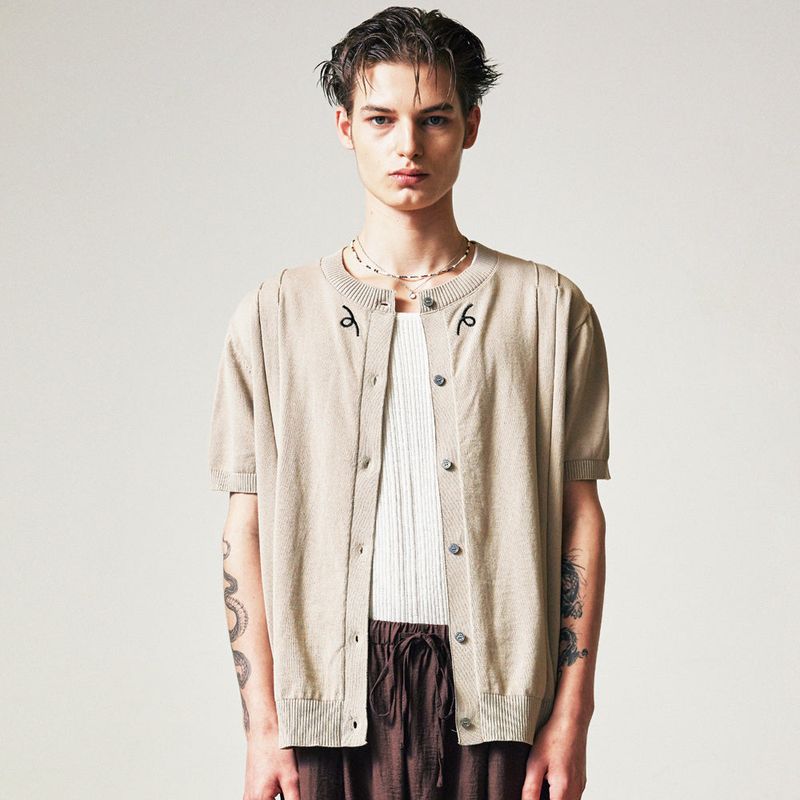 filigree half sleeve summer cardigan beige