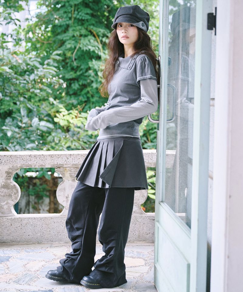 FOLDING SHIRRING PANTS - BLACK