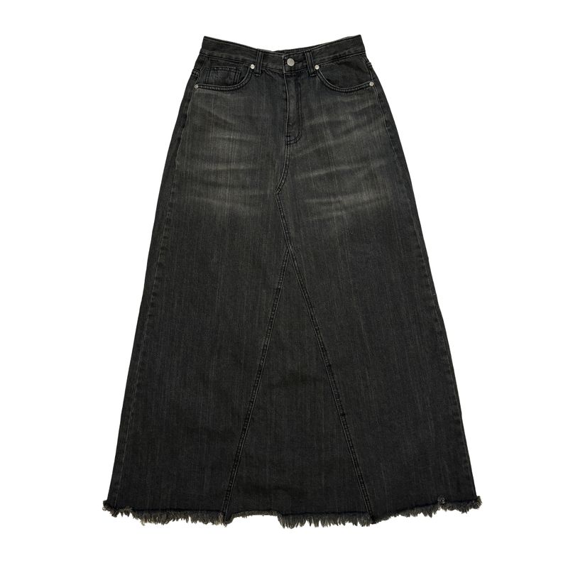 Long cutting denim skirt