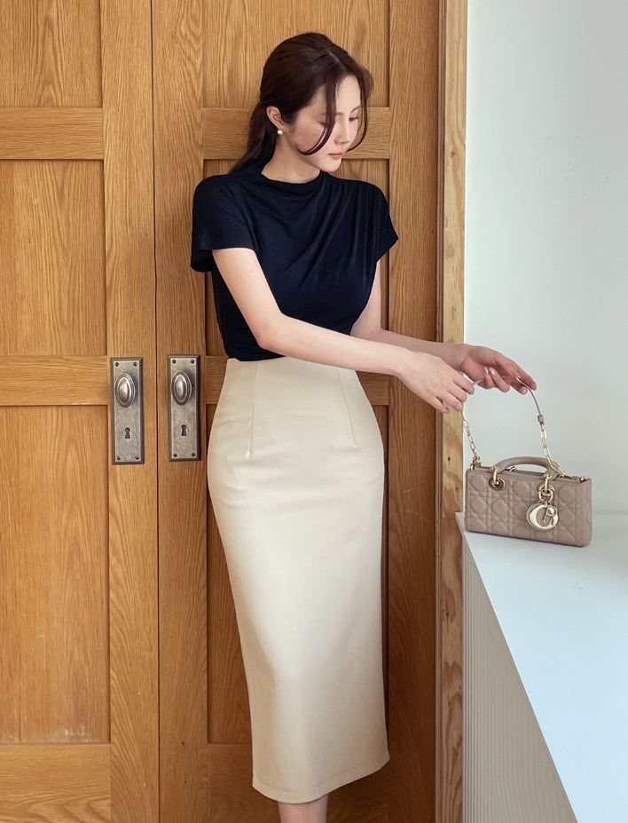 Laend Cool Basic Back Slit H-Line Skirt