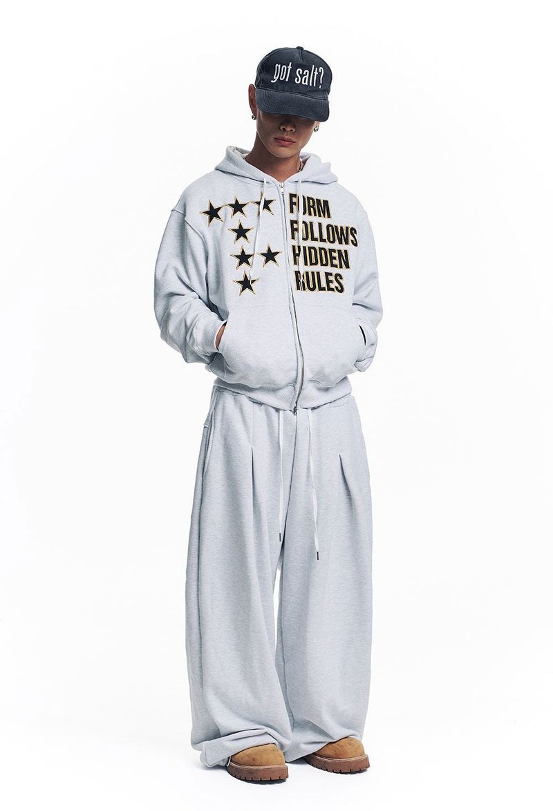 Star Lettering Patch Sweat Pants - White