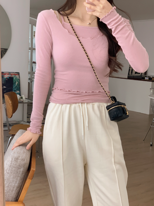 SHOPPERLAND（ショッパーランド）の「Wave Frill Sleeveless + Long Sleeve T-Shirt Set (4color)（Tops）」