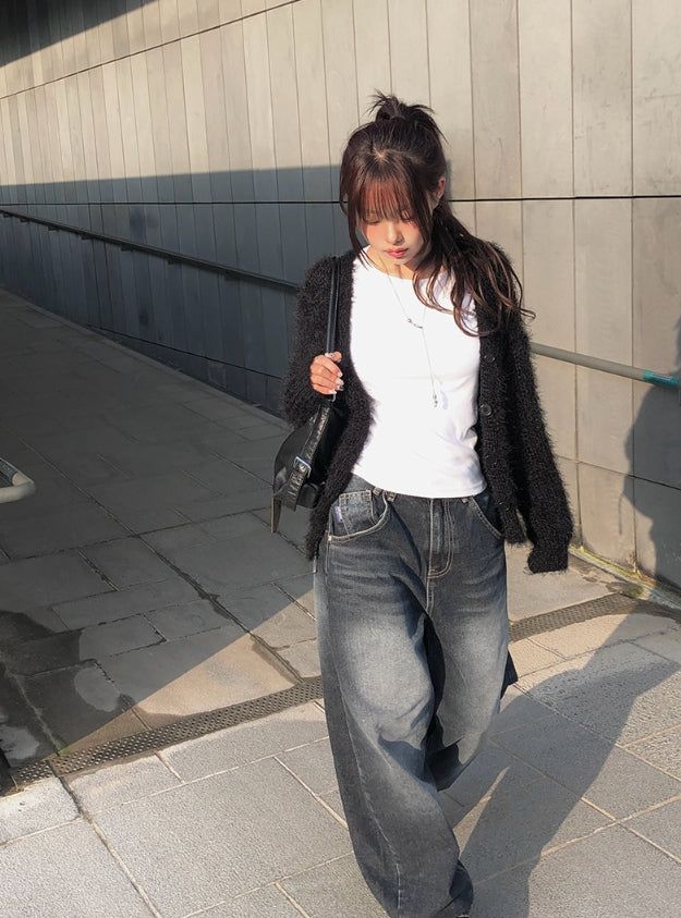 Bowling Hem Snap Wide Washing Denim Pants