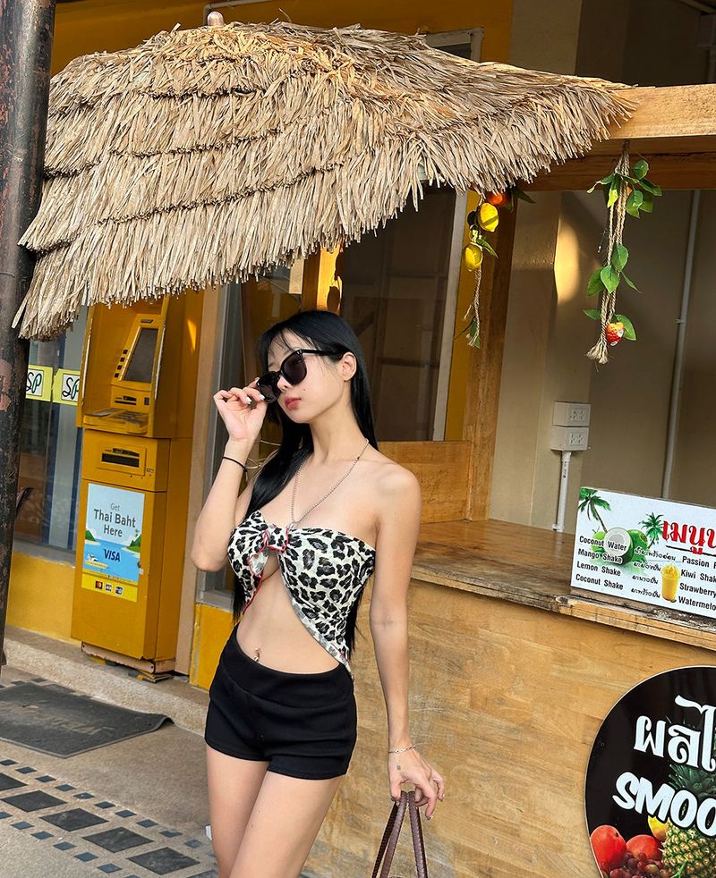 Leopard Tube Top Layered Scarf