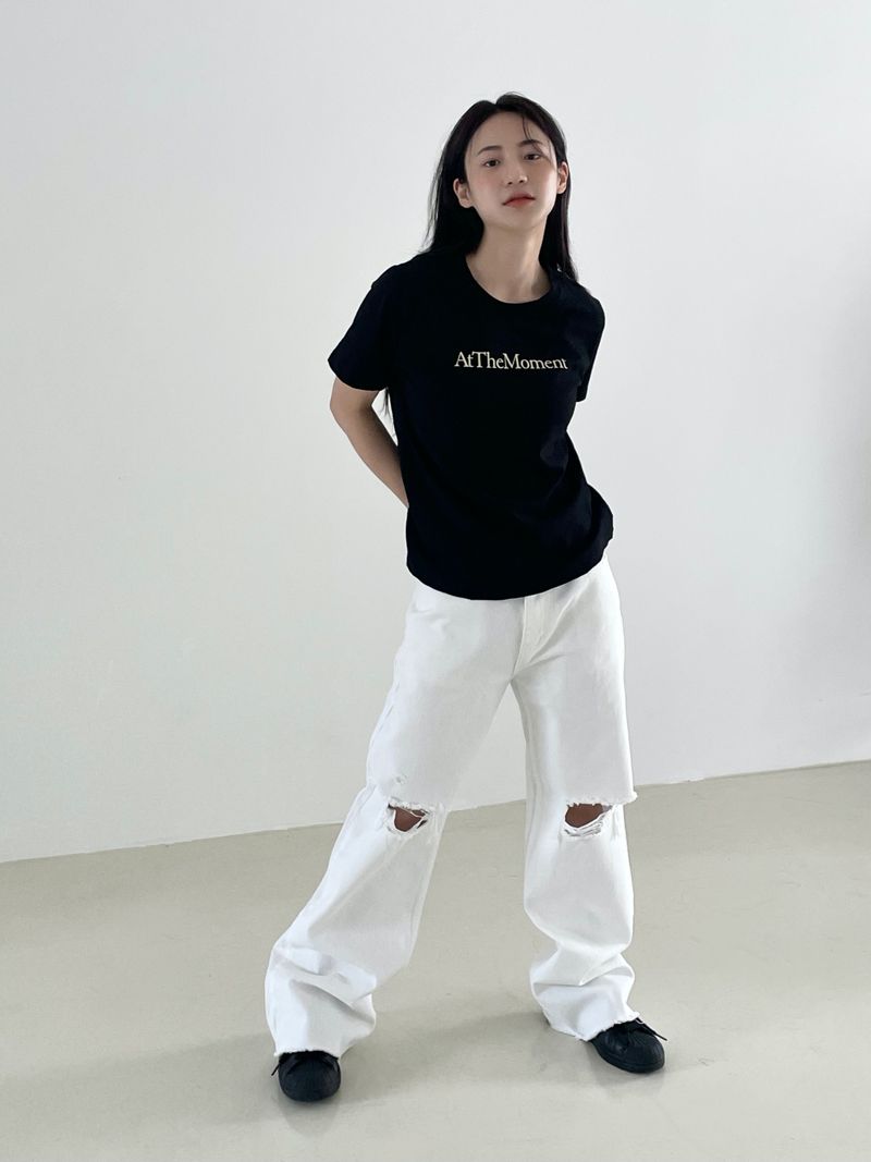 Damage cutting wide denim pants