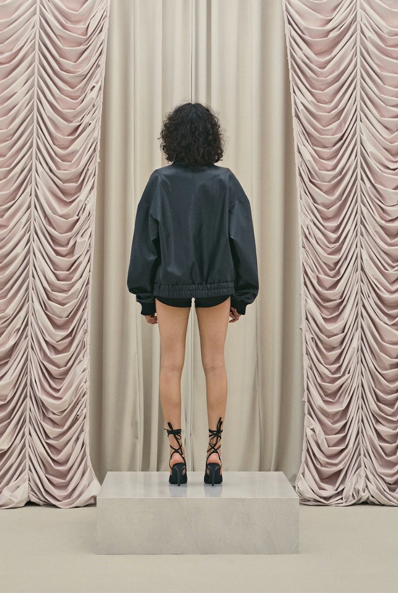 High neck leather jacket