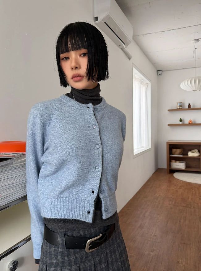 (WOOL) TWO-TONE LAYER CARDIGAN