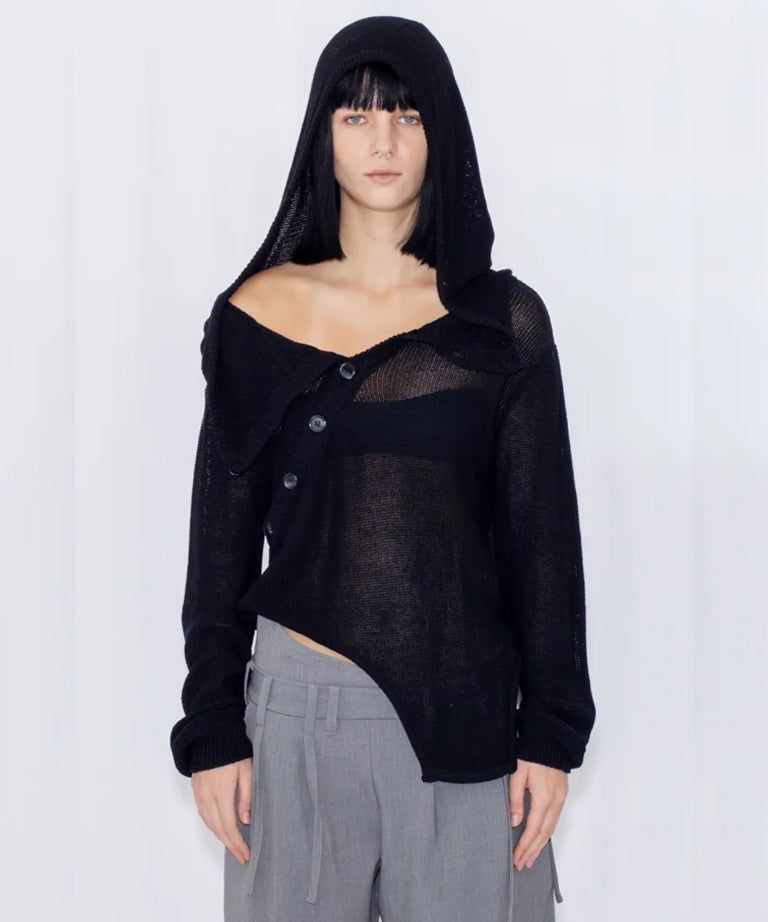 OPEN KNIT HOODED TOP 