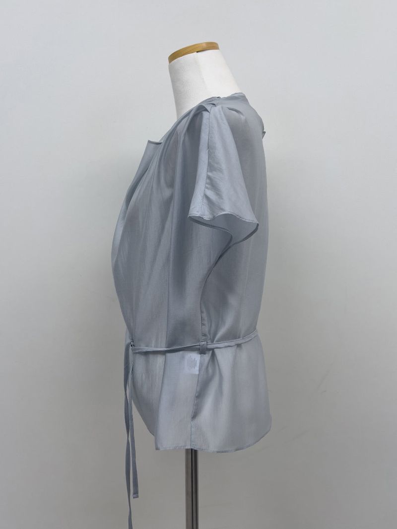 [Strap SET] Draped Shirred See-through Short Sleeve Blouse