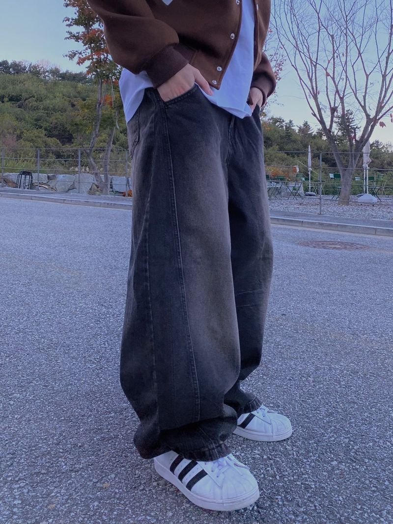 Mud Washing balloon denim pants