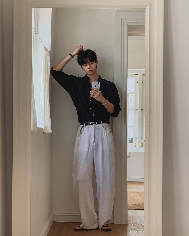Soda Linen Wide Herringbone Pants