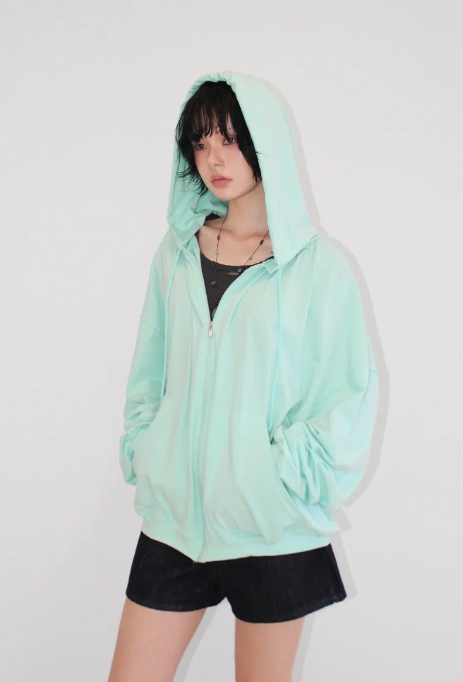 ROUGH SHIRRING HOOD ZIP-UP