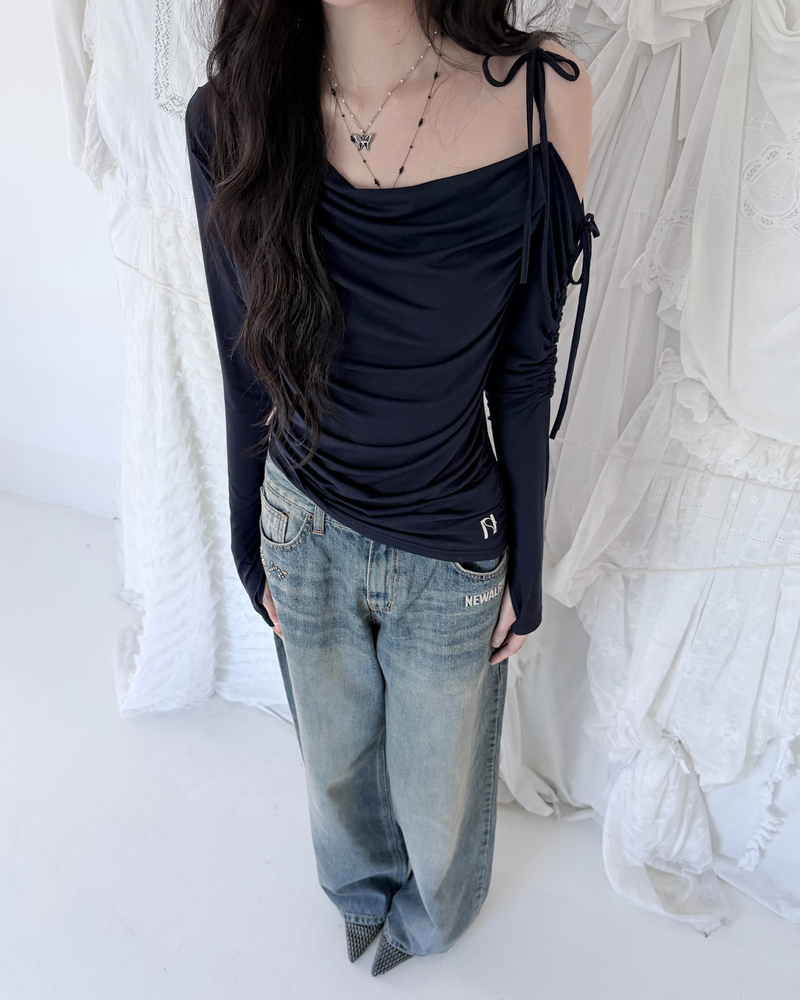 Cats Draping One-Shoulder Top