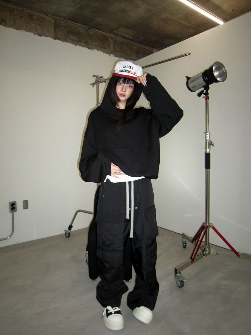 High-neck cropped hoodie