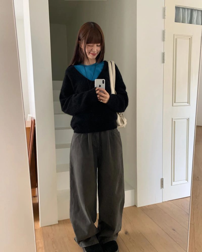 [ORIGINAL] Grain Pintuck Low-Rise Wide Pants