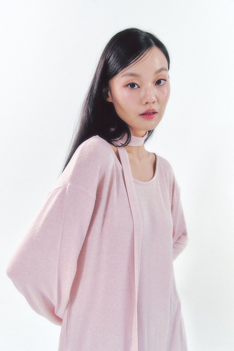 Knit Tie Long Sleeve Set Pink