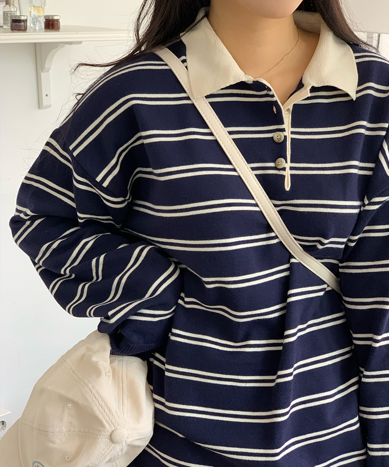 ビンツ ストライプ カラー ニット