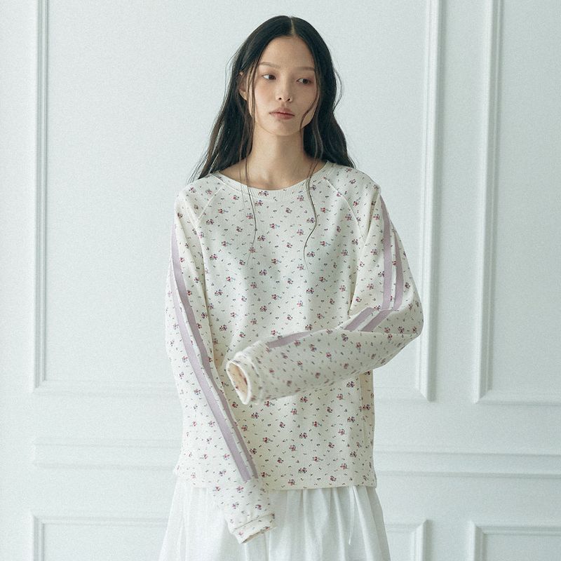 KOOKEESEE（クキシ）の「Waffle Raglan Tee (Flower_ivory)（Tops）」