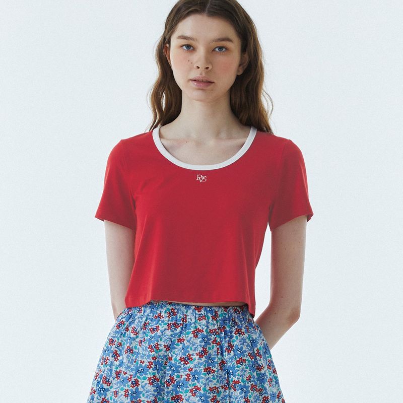 RVS Ringer Crop T-Shirt Red
