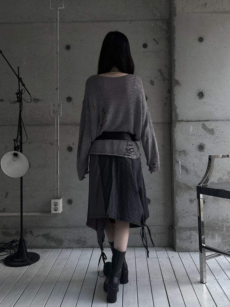 layered check wrap skirt (2color)