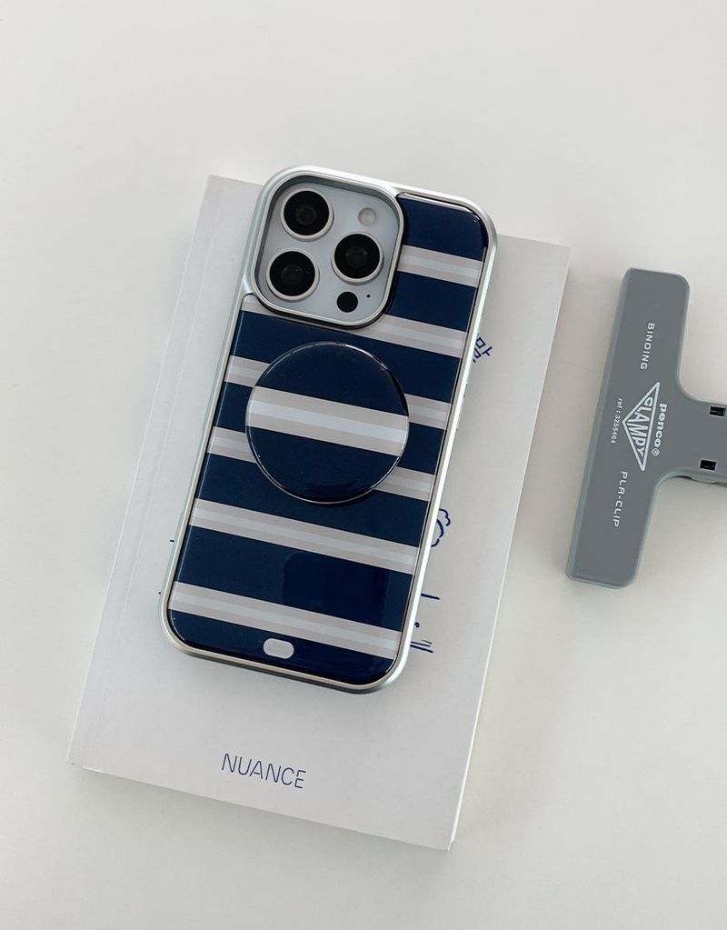 [MADE]ストライプアイボリー シルバー エポキシバンパー iPhoneケース