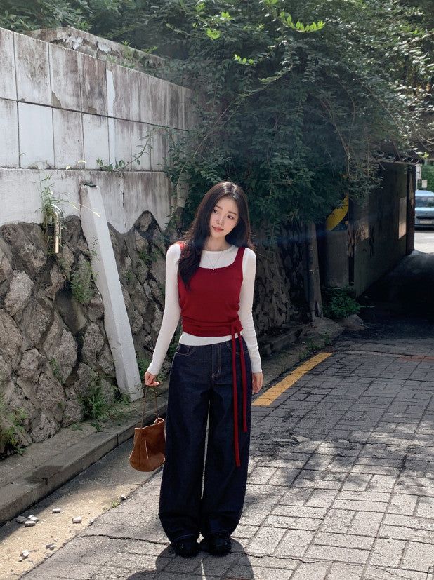 Non-Fade Back Line Wide Denim Pants