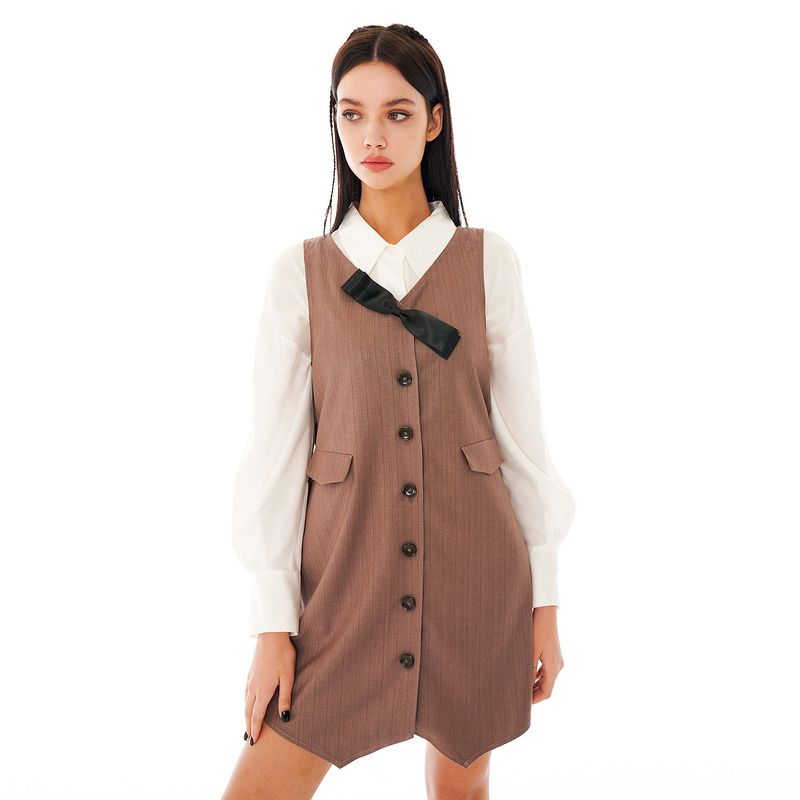 OTHER-worldly（アザーワールドリー）の「Ribbon Vest One-piece [Brown]（Dresses）」