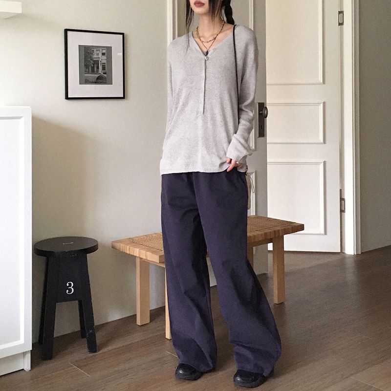 Sunt side ribbon string cotton banding long wide pants