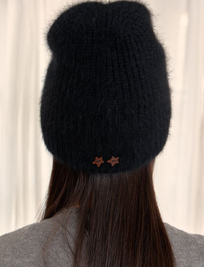HAIRY KNIT BEANIE (BLACK)