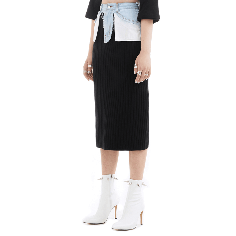Destroyed Denim Knit Skirt