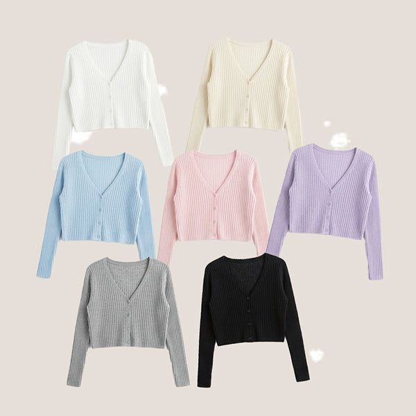 hijjoo（ハイチュー）の「アイレット シースルー Vネック クロップカーディガン (7 colors) #Salantem（トップス）」