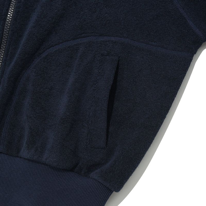 CHERRY TERRY HIGH NECK ZIP UP [DARK NAVY]