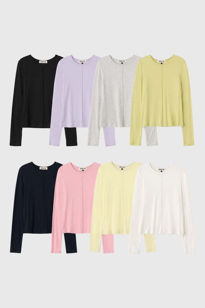 テンセルラウンドネックピンタックTシャツ