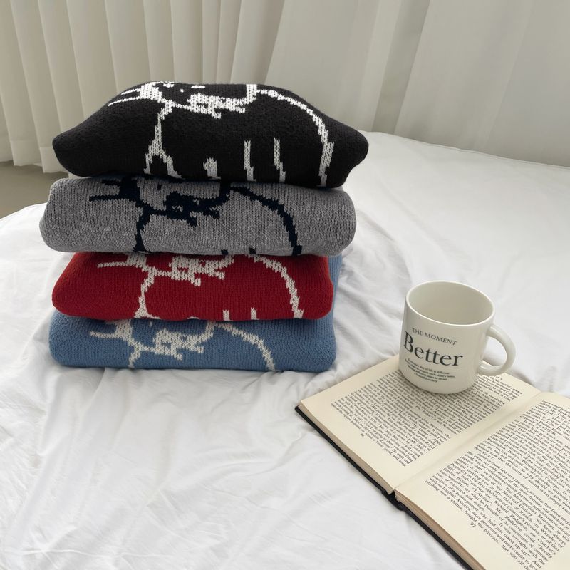 thick 猫の刺繍ニットウェア