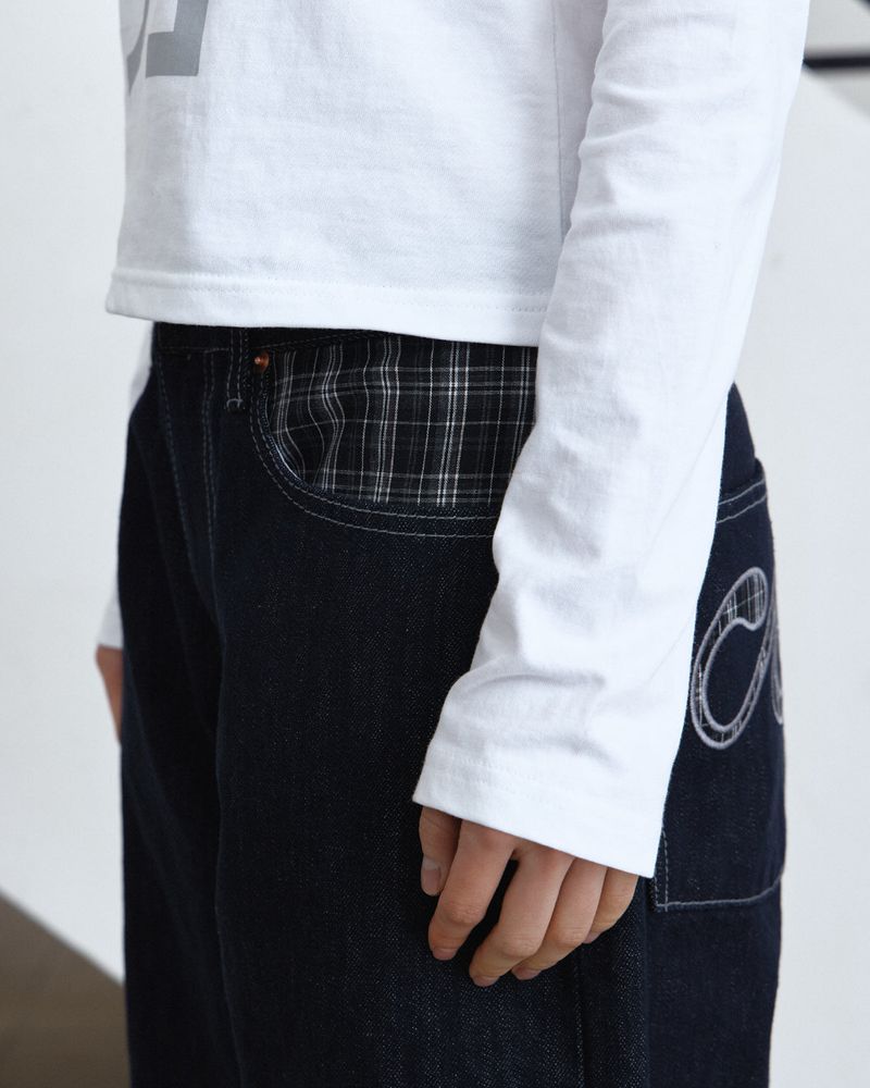 Plaid Combi Logo Denim