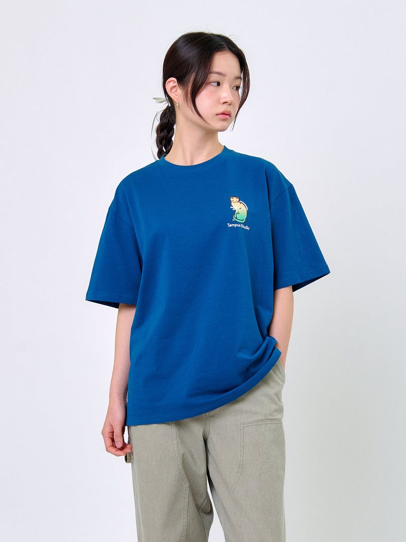 SMILING CAT T-SHIRT_Teal