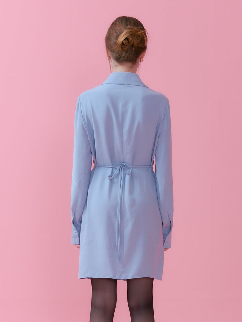 SHIRRING DETAIL COLLAR ONEPIECE_BLUE