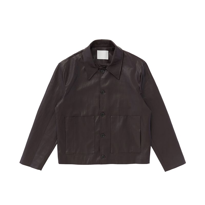 Leather Collar Button Jacket 3COLOR