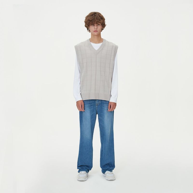 BLOCK LINK KNIT VEST_GRAY