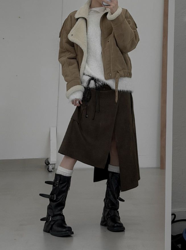 Suede Pocket Wrap Skirt