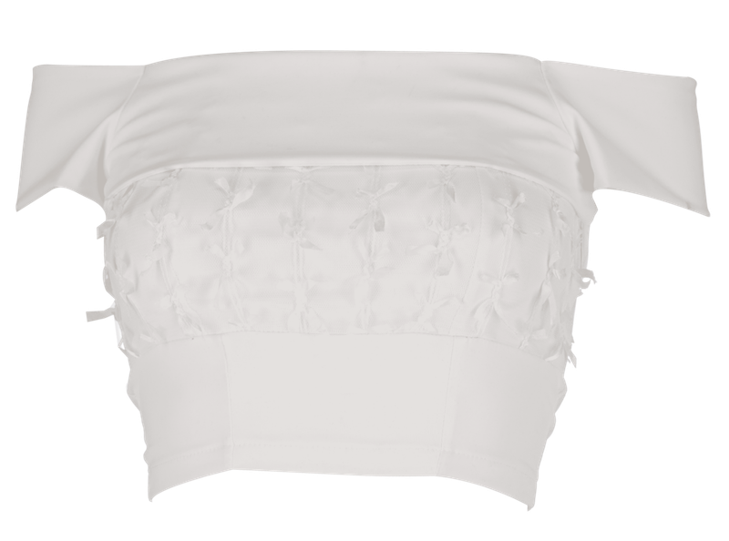  [Seow] Flap mesh ribbon top, white