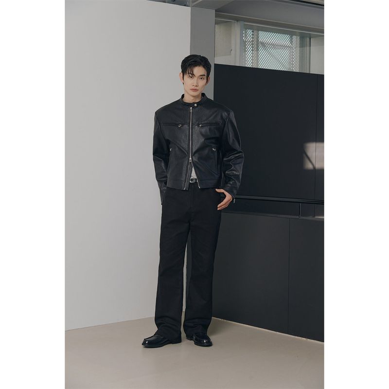 Essential cracked leather biker jacket(Black)