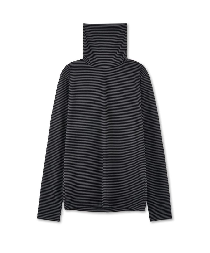 Blue sunflower(ブルーサンフラワー)の「Bluesf Stripe Double Turtleneck - Black(Tops)」