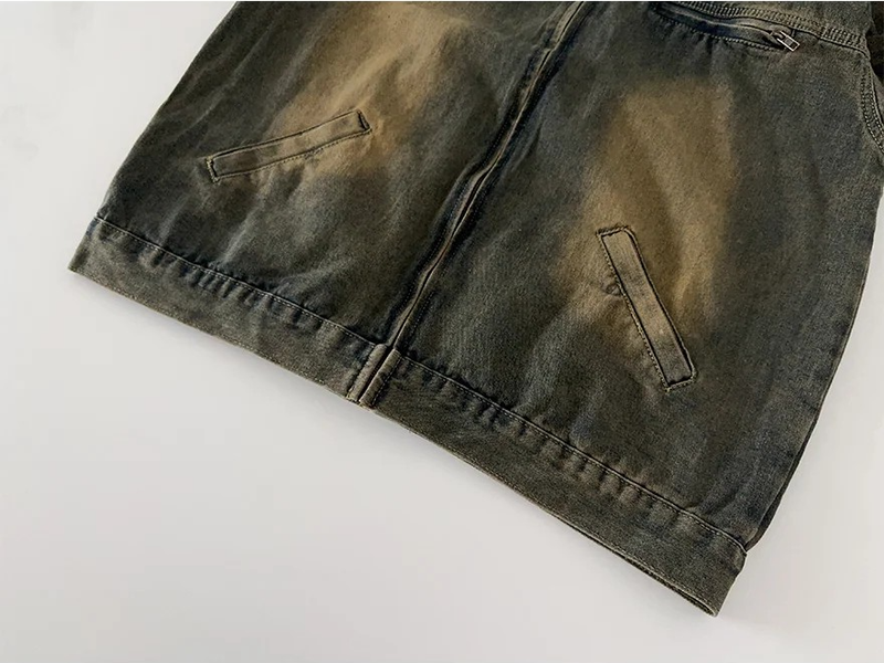 Boxy Fit* Vintage🤎Washed High Neck Denim Zip-Up Jacket