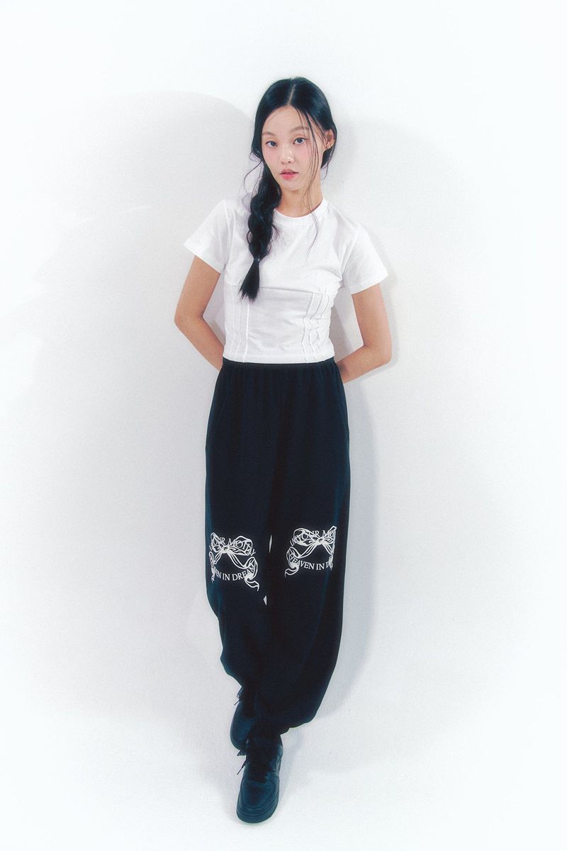 Knee Point Ribbon Jogger Pants Black