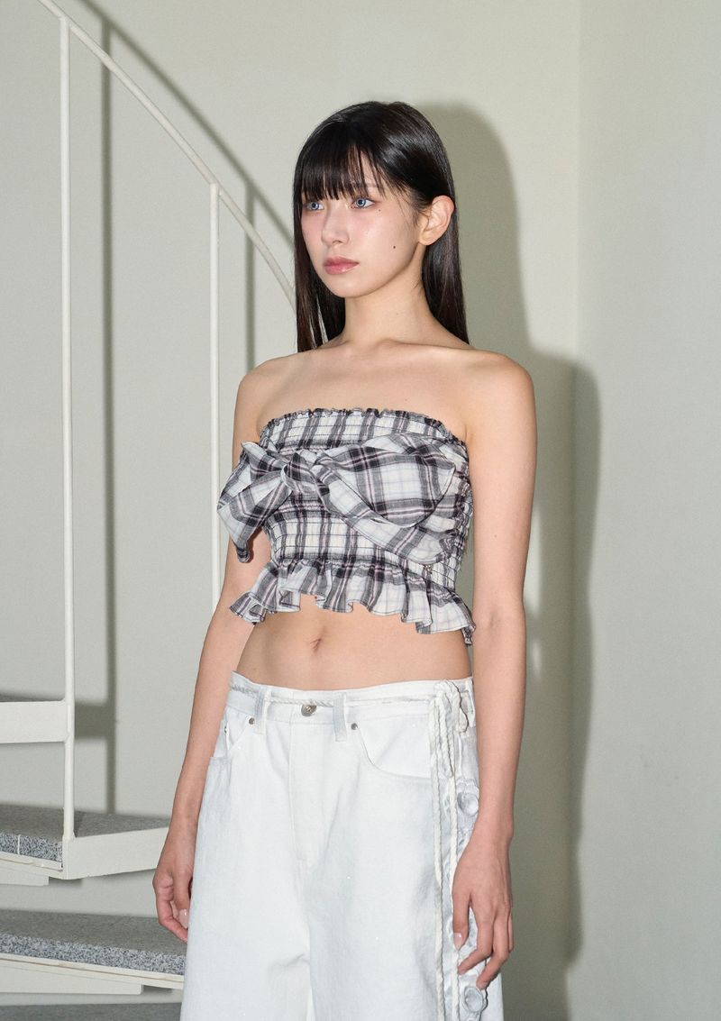 bow tube top - check