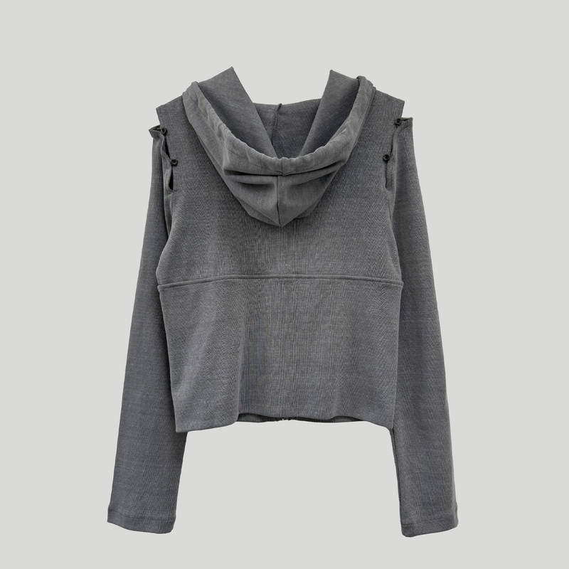 SLEEVE-OFF SHIRRING HOODIE
