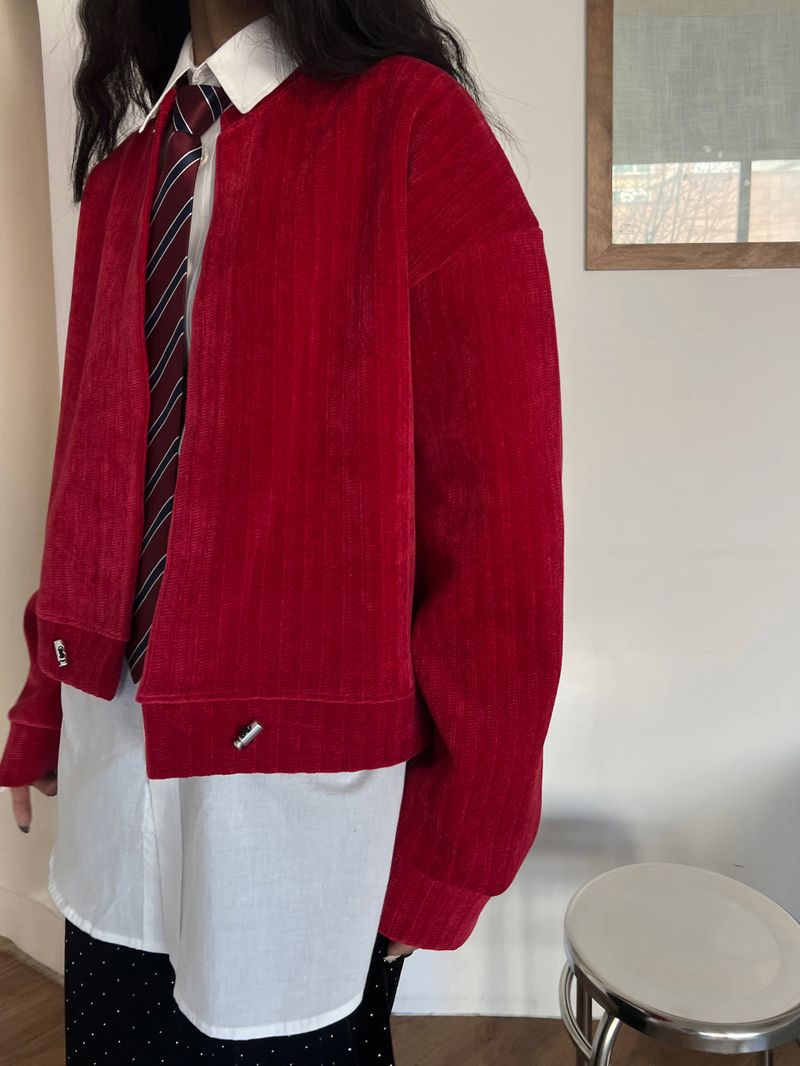 [UNISEX]ベロア オーバーフィット 長袖カーディガンジャケット(3 colors)