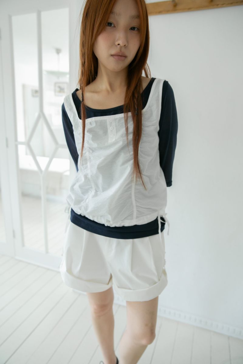 button shirring square neck sleeveless top(2colors)